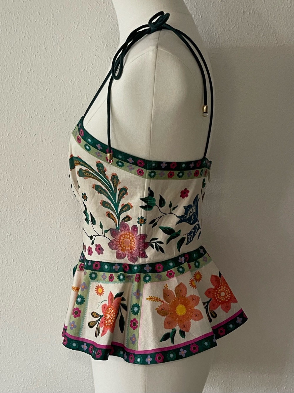 Zimmerman Floral Peplum Tie-Strap Top in White with Multicolor Blooms - Picture 5 of 16